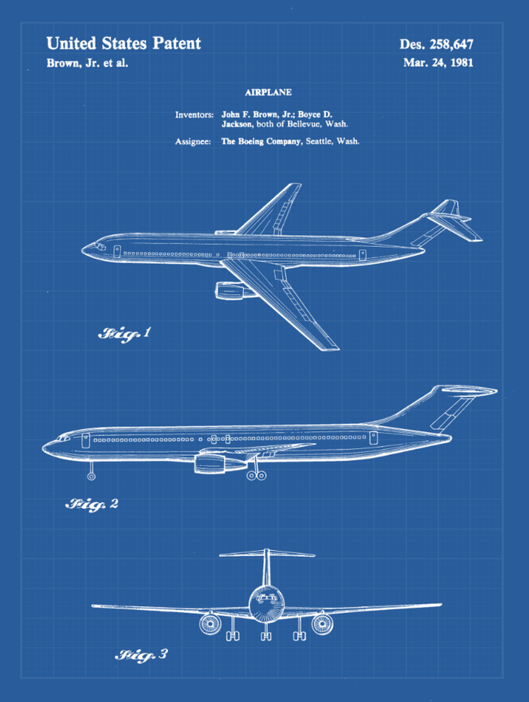 Airplane Patent Print Art on Canvas - Canvas Wall Art - HolyCowCanvas