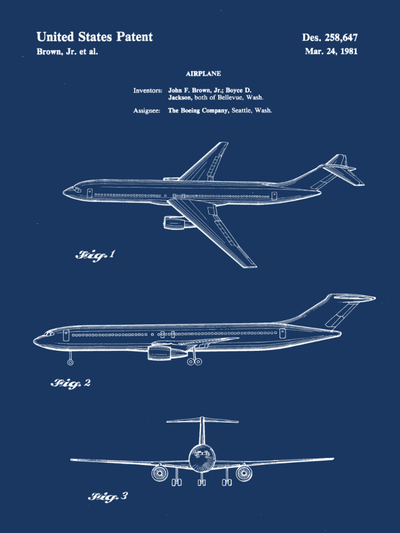 Airplane Patent Print Art on Canvas - Canvas Wall Art - HolyCowCanvas