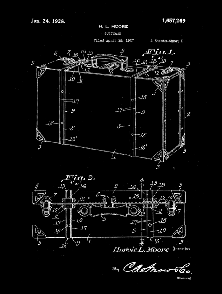 Suitcase Patent Print Art on Canvas - Canvas Wall Art - HolyCowCanvas
