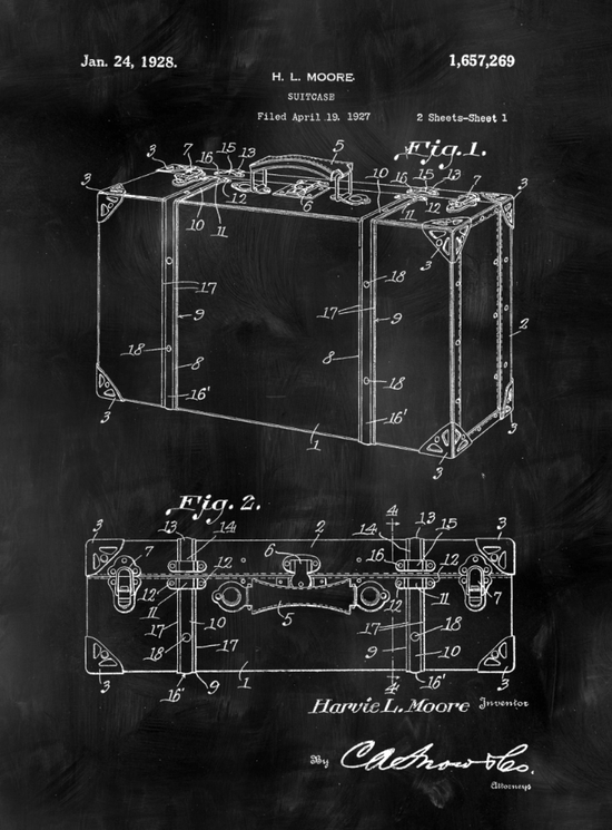 Suitcase Patent Print Art on Canvas - Canvas Wall Art - HolyCowCanvas