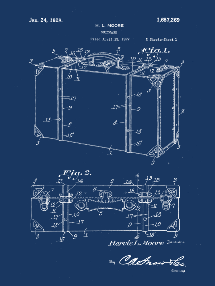Suitcase Patent Print Art on Canvas - Canvas Wall Art - HolyCowCanvas