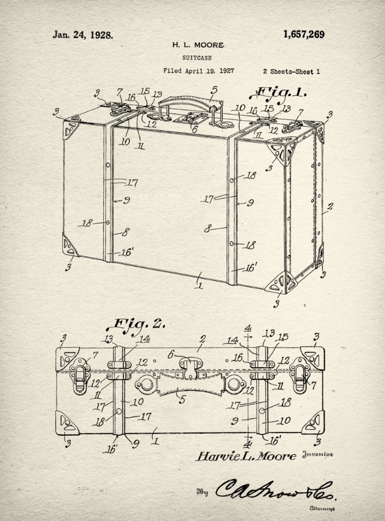 Suitcase Patent Print Art on Canvas - Canvas Wall Art - HolyCowCanvas