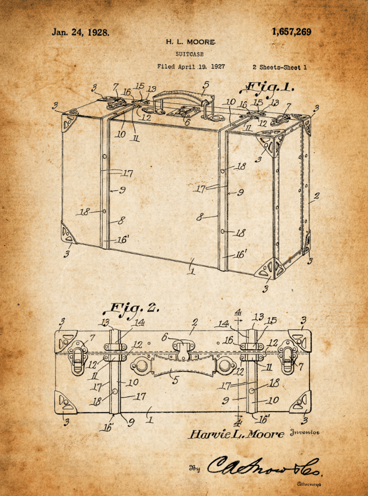 Suitcase Patent Print Art on Canvas - Canvas Wall Art - HolyCowCanvas