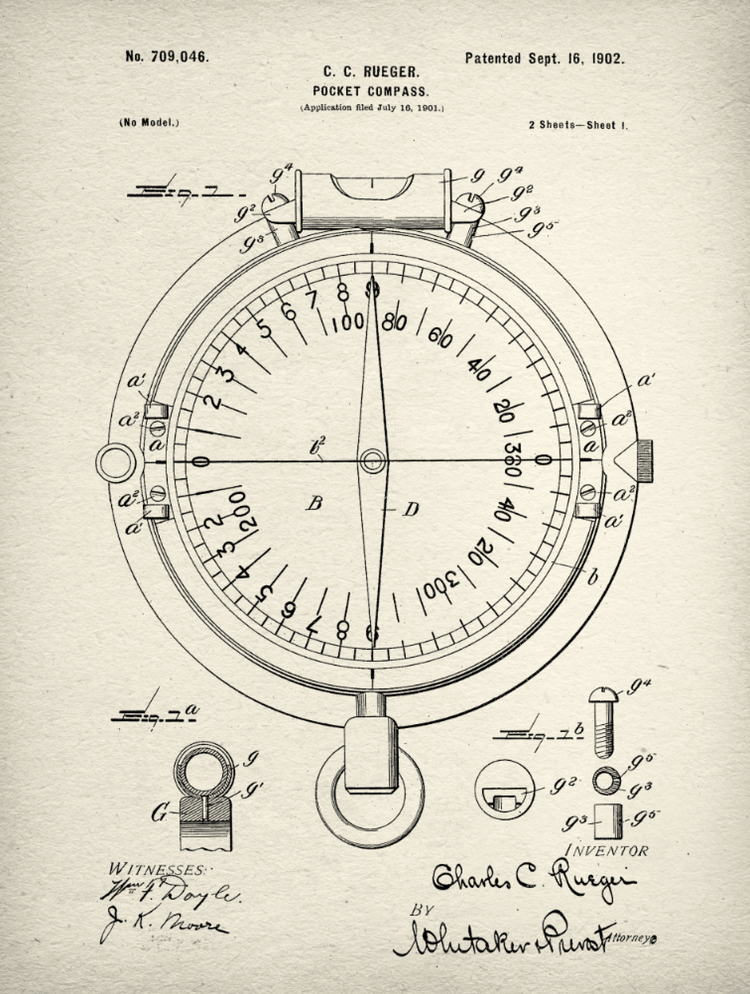 Compass Patent Print Art on Canvas - Canvas Wall Art - HolyCowCanvas