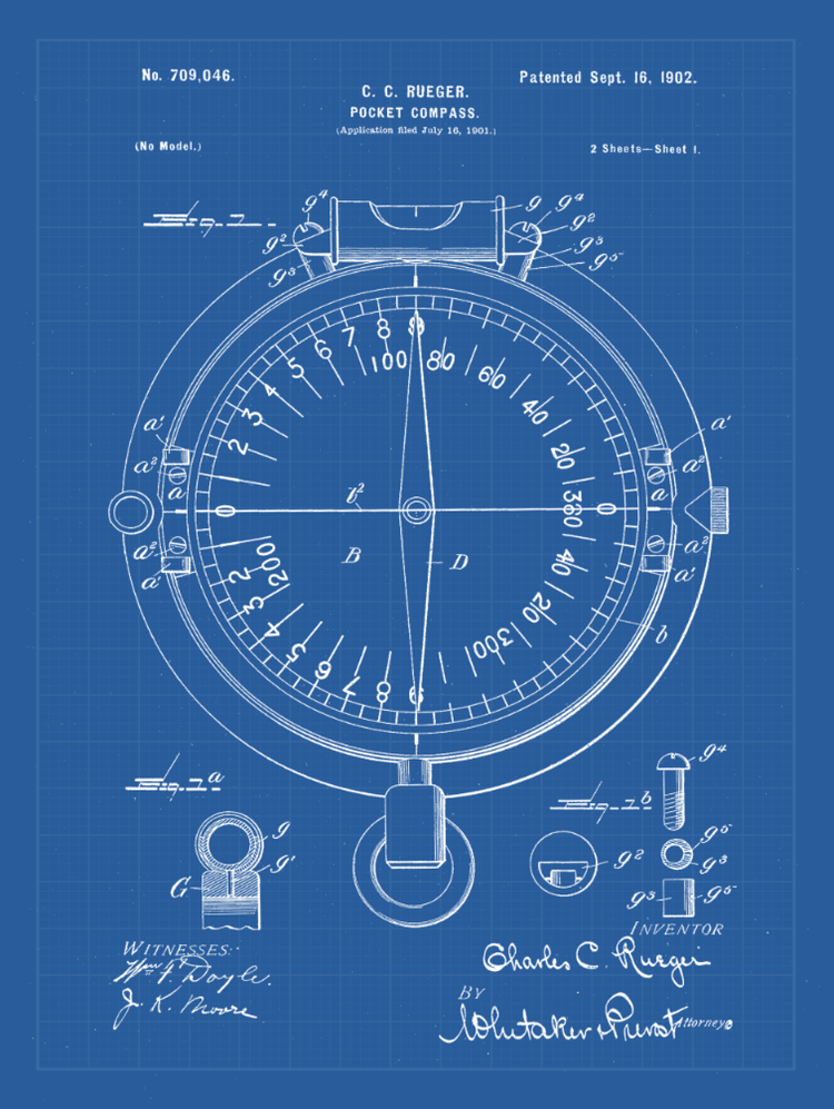Compass Patent Print Art on Canvas - Canvas Wall Art - HolyCowCanvas