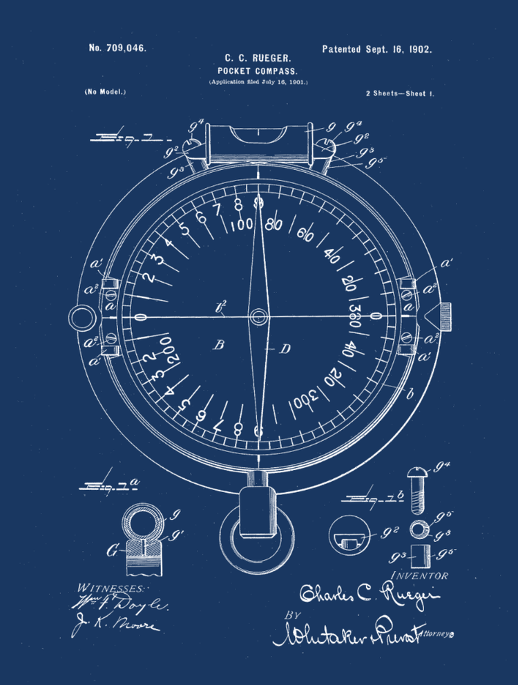 Compass Patent Print Art on Canvas - Canvas Wall Art - HolyCowCanvas