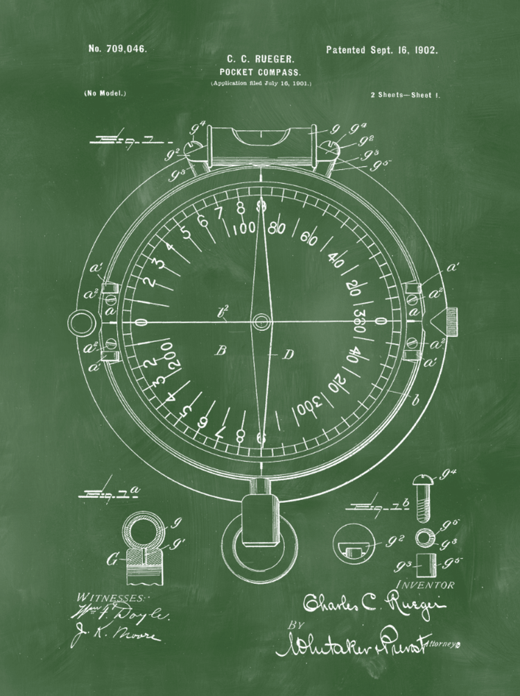 Compass Patent Print Art on Canvas - Canvas Wall Art - HolyCowCanvas