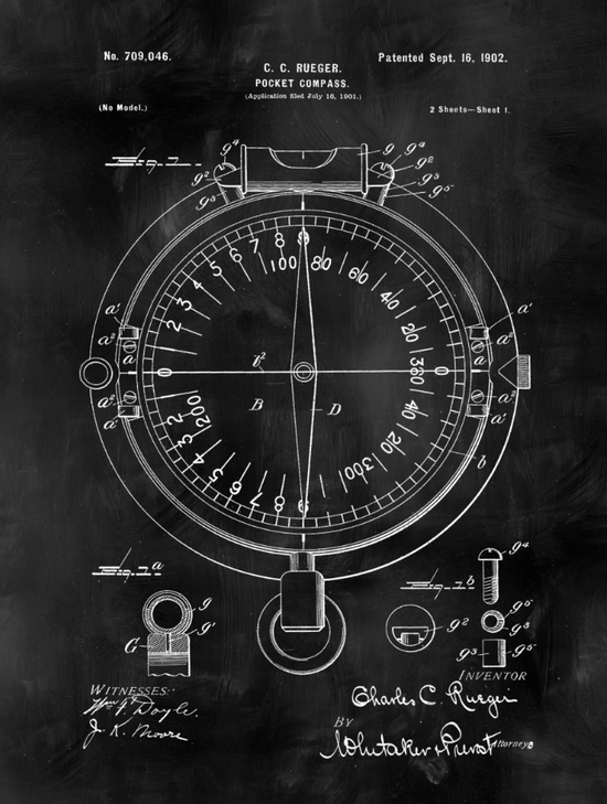 Compass Patent Print Art on Canvas - Canvas Wall Art - HolyCowCanvas