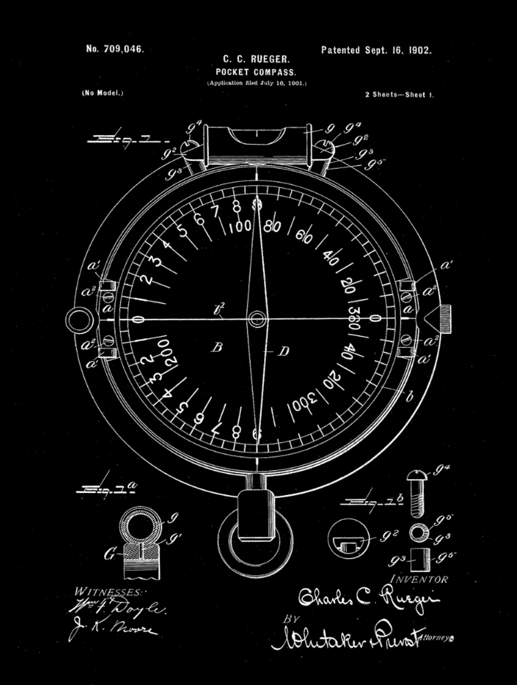 Compass Patent Print Art on Canvas - Canvas Wall Art - HolyCowCanvas
