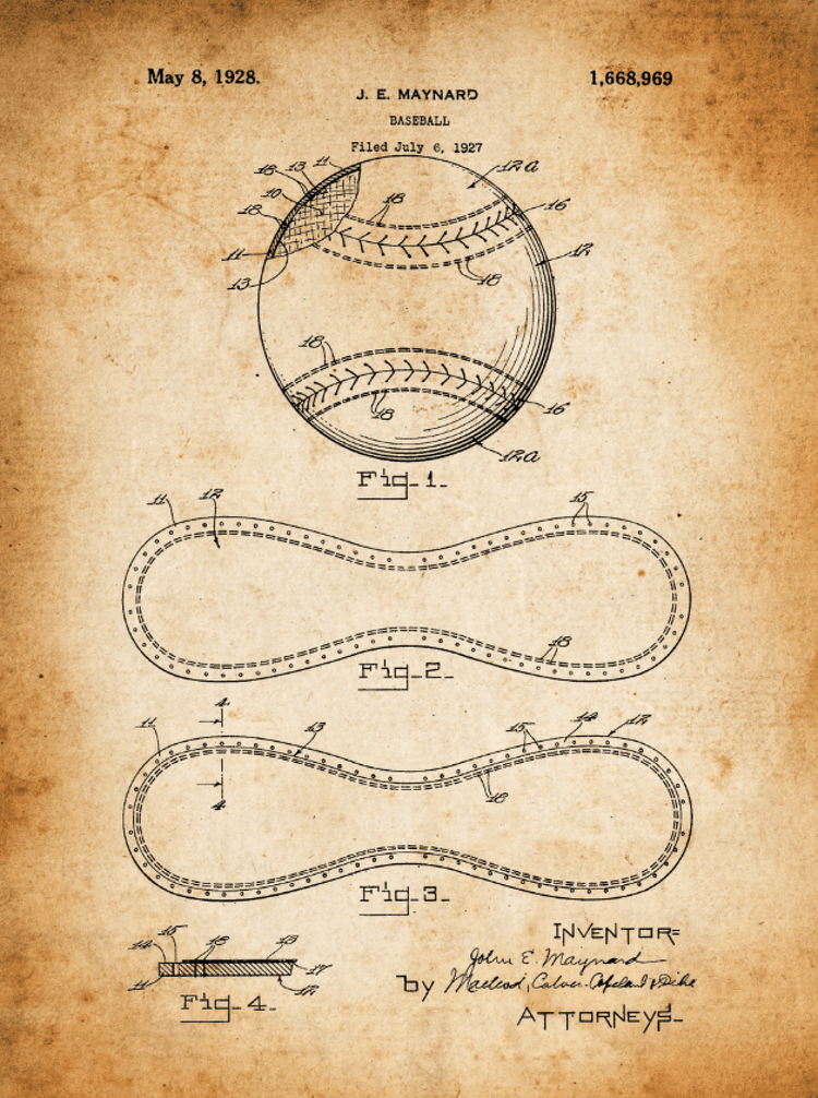 Baseball Patent Print Art on Canvas - Canvas Wall Art - HolyCowCanvas