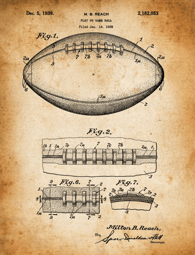 Football Patent Print Art on Canvas - Canvas Wall Art - HolyCowCanvas