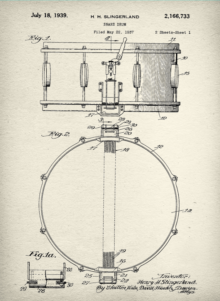 Snare Drum Patent Print Art on Canvas - Canvas Wall Art - HolyCowCanvas