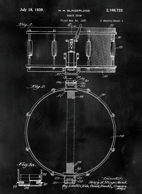 Snare Drum Patent Print Art on Canvas - Canvas Wall Art - HolyCowCanvas