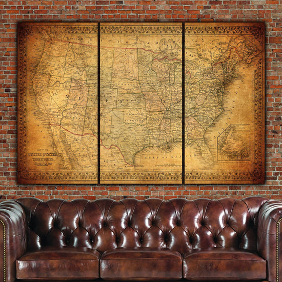 Vintage US Map Circa 1900 Canvas Wall Art - Canvas Wall Art - HolyCowCanvas