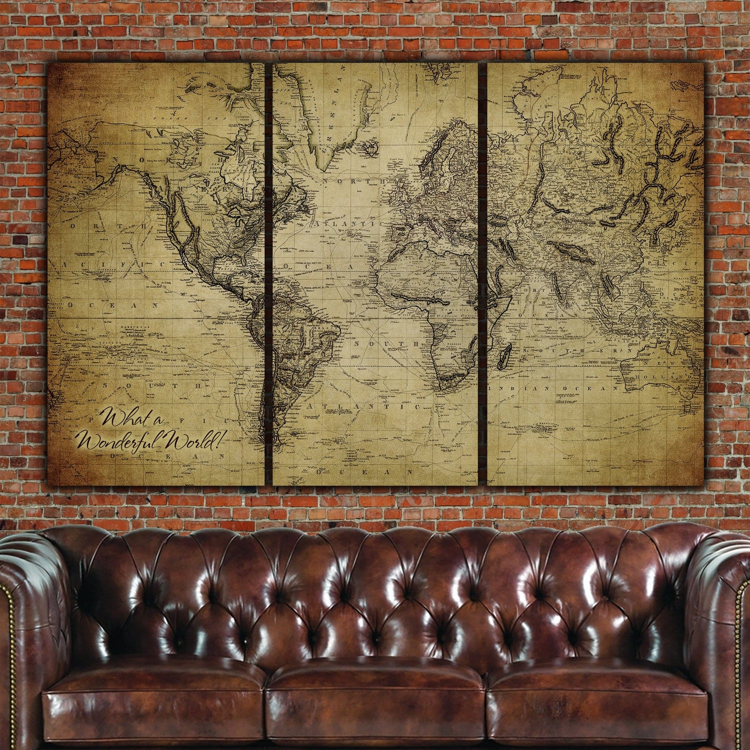 Golden Brown Vintage World Map Wall Art - Circa 1850 - Canvas Wall Art - HolyCowCanvas