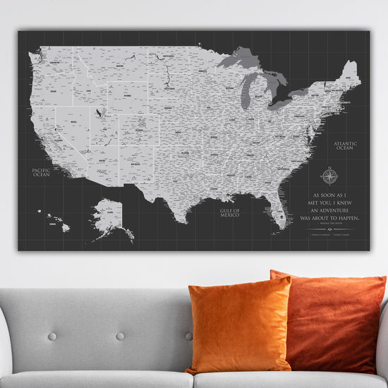 Wedding Anniversary Push Pin USA Map -  Single Panel