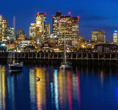 Boston Skyline at Night - Panorama - Canvas Wall Art - HolyCowCanvas