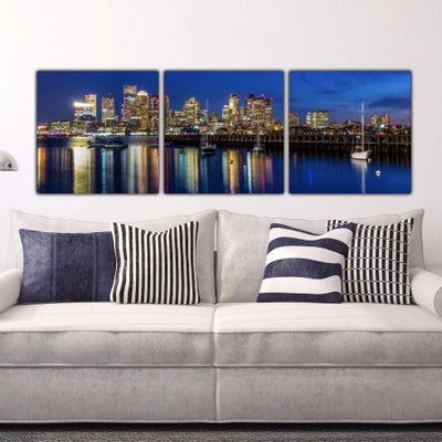 Boston Skyline at Night - Panorama - Canvas Wall Art - HolyCowCanvas