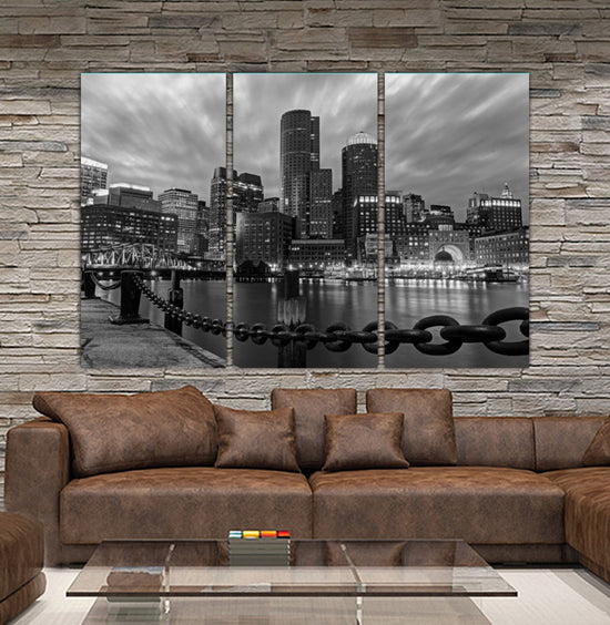 Black & White Boston Skyline Canvas - Canvas Wall Art - HolyCowCanvas
