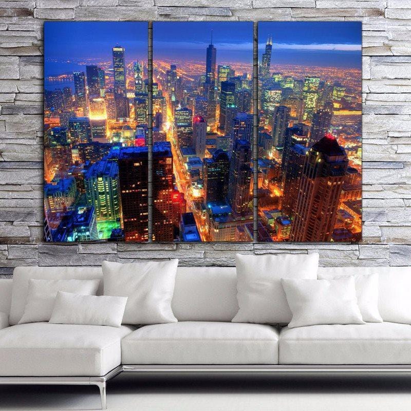 Chicago Skyline at Night - Canvas Wall Art - HolyCowCanvas