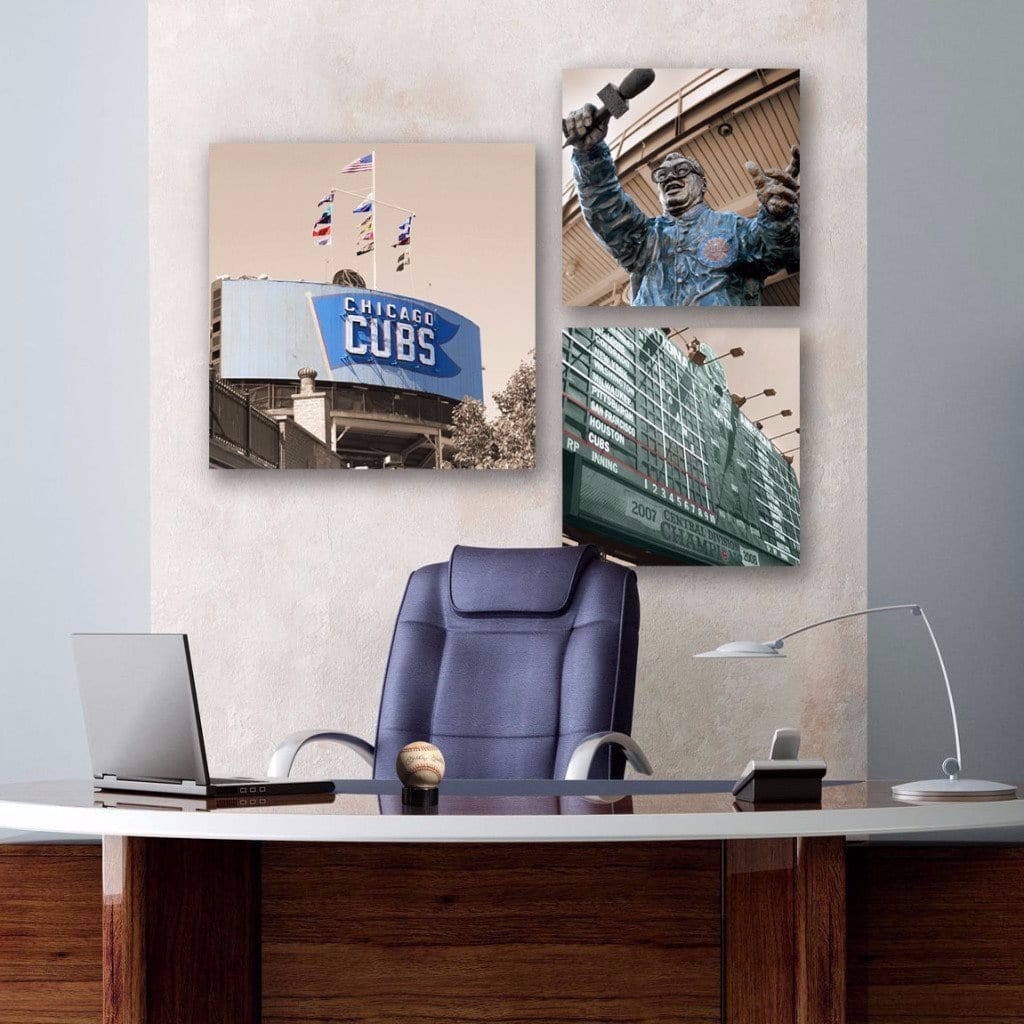 Chicago Cubs Office Art - Set of 3 - Canvas Wall Art - HolyCowCanvas
