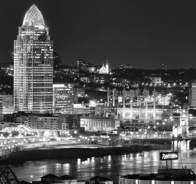 Cincinnati Skyline Black & White Canvas Art - Canvas Wall Art - HolyCowCanvas