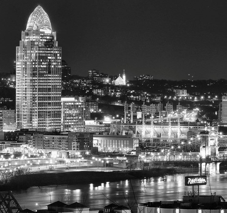 Cincinnati Skyline Black & White Canvas Art - Canvas Wall Art - HolyCowCanvas