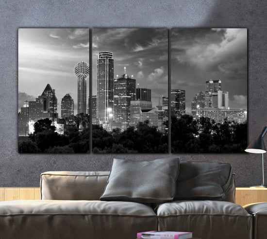 Dallas Skyline Black & White Canvas Art - Canvas Wall Art - HolyCowCanvas