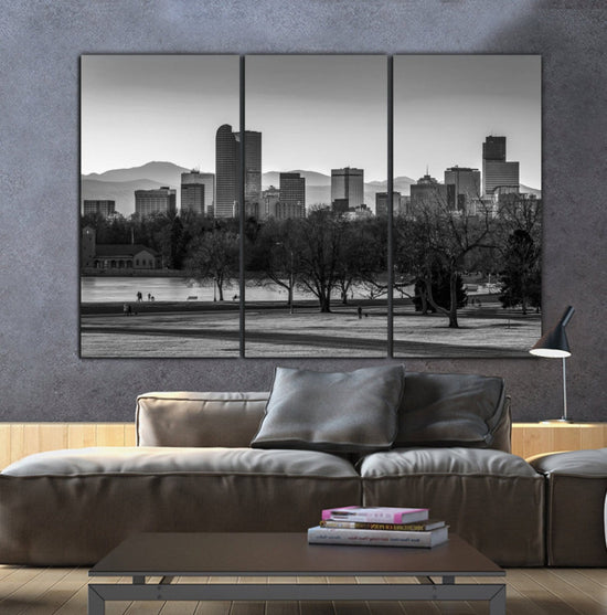 Denver Skyline Black & White Canvas Art - Canvas Wall Art - HolyCowCanvas