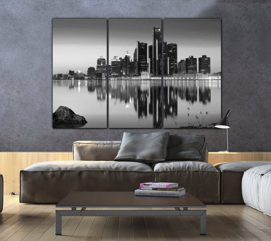 Detroit Skyline Canvas - Black & White - Canvas Wall Art - HolyCowCanvas