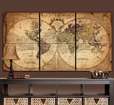 Aged Tan World Map Canvas Wall Art - Canvas Wall Art - HolyCowCanvas