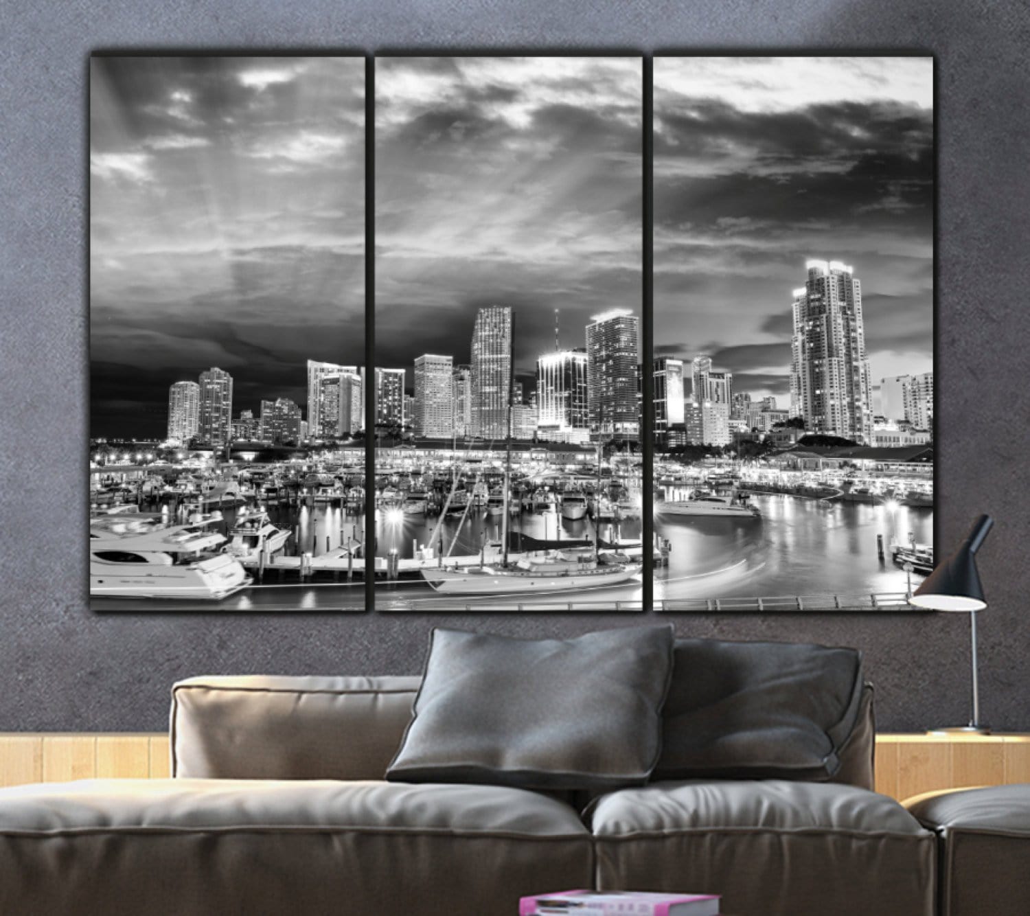 Miami Skyline Black & White Canvas Wall Art - Canvas Wall Art - HolyCowCanvas