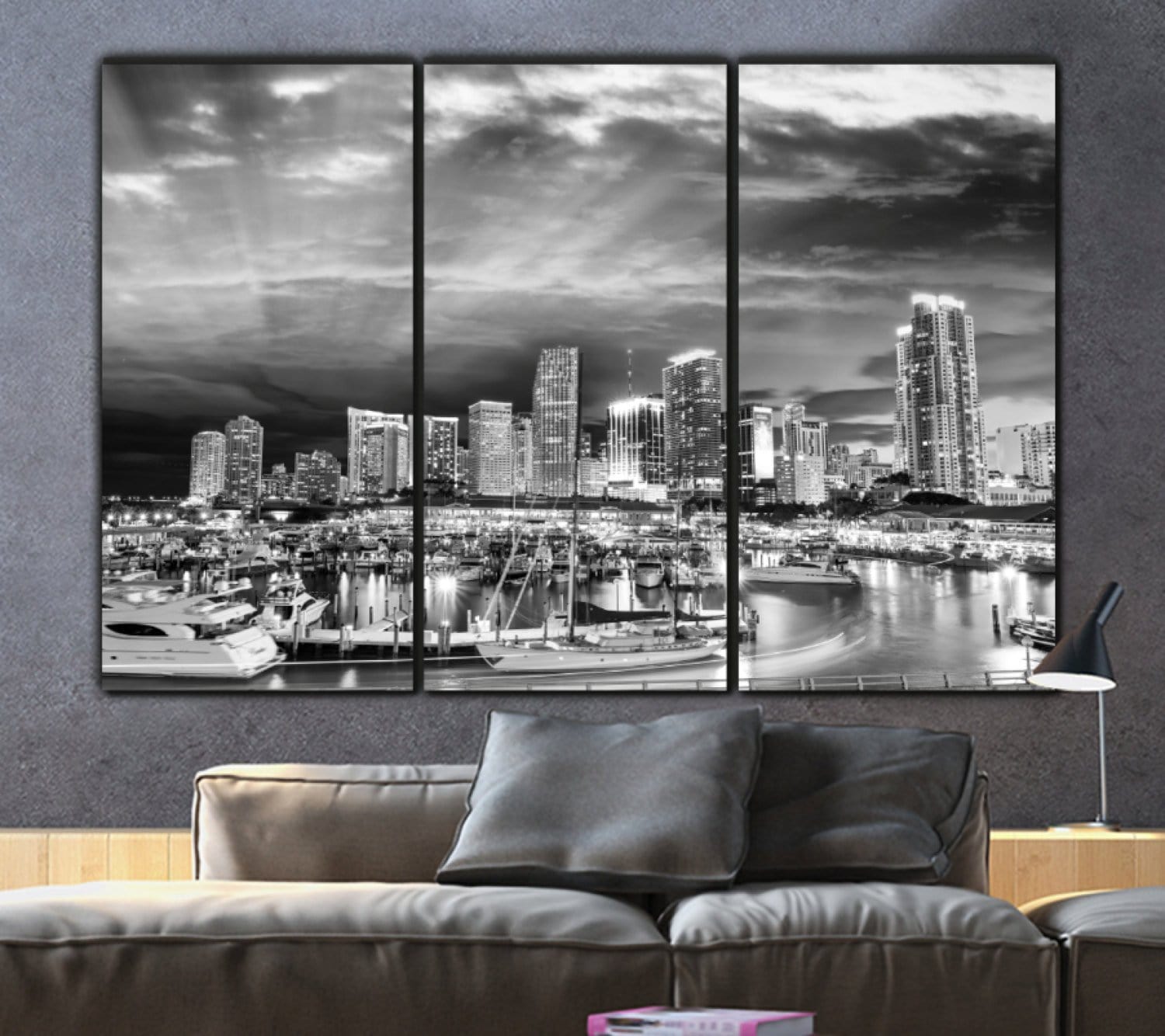 Miami Skyline Black & White Canvas Wall Art - Canvas Wall Art - HolyCowCanvas