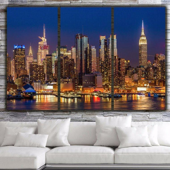 New York Skyline at Night Canvas Wall Art - Canvas Wall Art - HolyCowCanvas