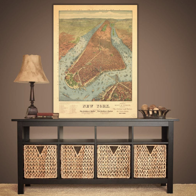 Vintage NYC Map 1879 - Canvas Wall Art - Canvas Wall Art - HolyCowCanvas