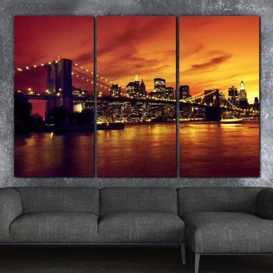 Brooklyn Bridge Sunset Canvas Wall Art - Canvas Wall Art - HolyCowCanvas