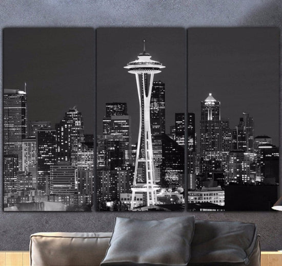 Seattle Skyline Black & White Canvas Art - Canvas Wall Art - HolyCowCanvas